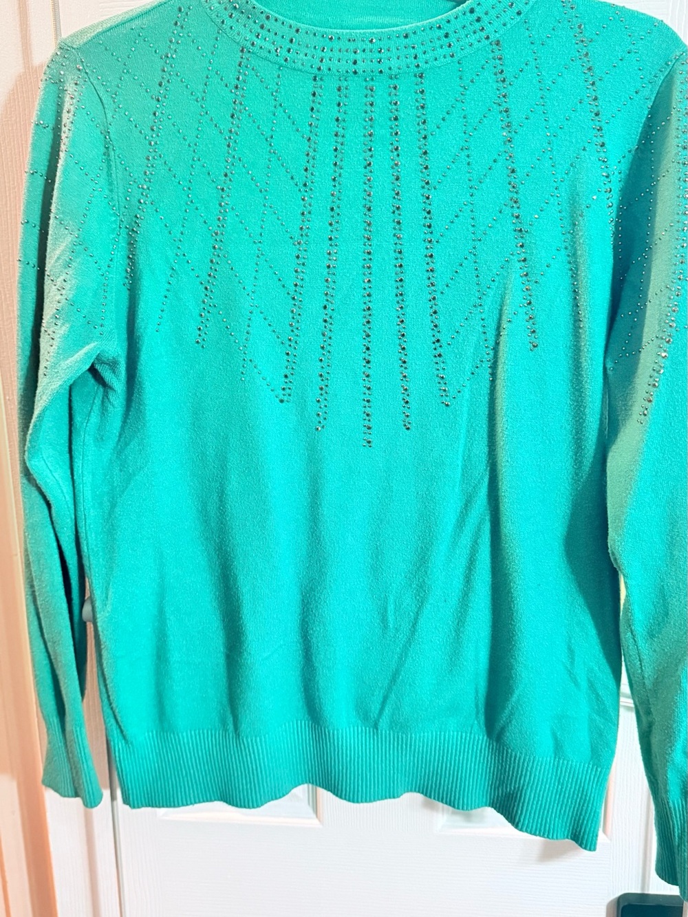 Women’s Teal Sweater with Decorative Stud Detailing